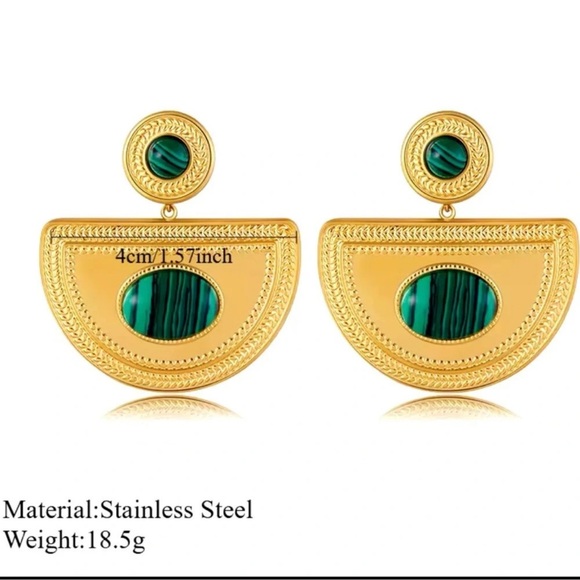 Malachite 18K Gold Stainless Steel Waterproof Earrings - Picture 3 of 4